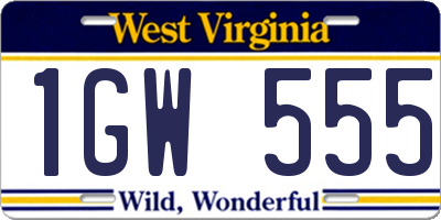 WV license plate 1GW555