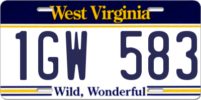 WV license plate 1GW583