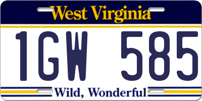 WV license plate 1GW585