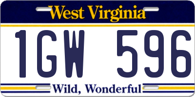 WV license plate 1GW596