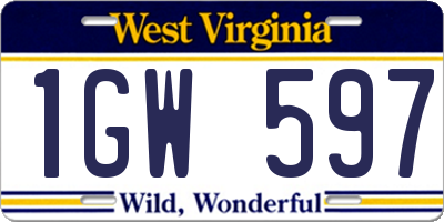 WV license plate 1GW597