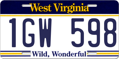 WV license plate 1GW598