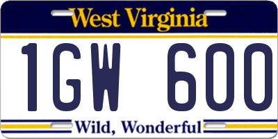 WV license plate 1GW600