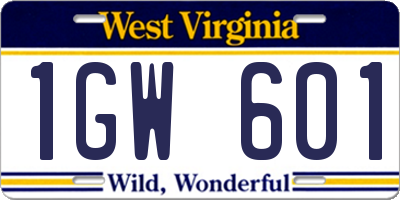WV license plate 1GW601
