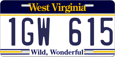 WV license plate 1GW615