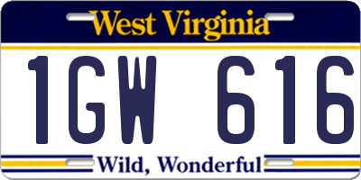 WV license plate 1GW616