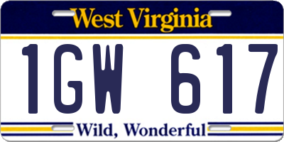 WV license plate 1GW617