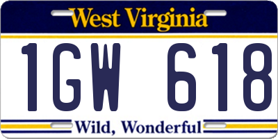 WV license plate 1GW618