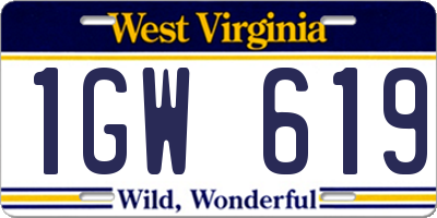 WV license plate 1GW619