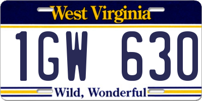 WV license plate 1GW630