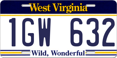 WV license plate 1GW632