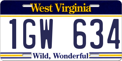 WV license plate 1GW634