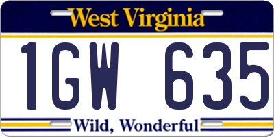 WV license plate 1GW635