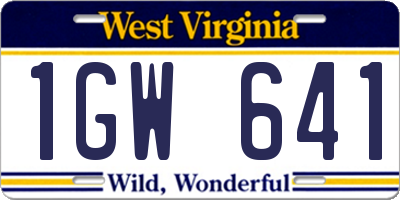 WV license plate 1GW641