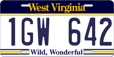 WV license plate 1GW642