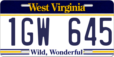 WV license plate 1GW645