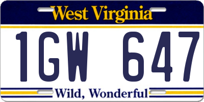 WV license plate 1GW647