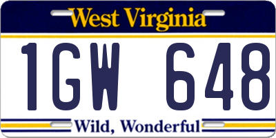 WV license plate 1GW648