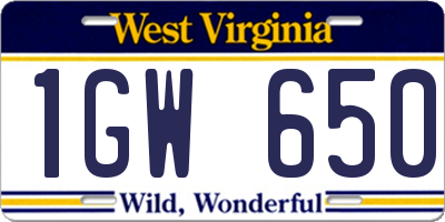 WV license plate 1GW650