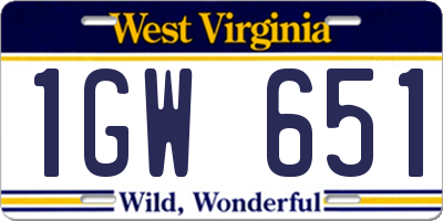 WV license plate 1GW651