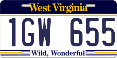 WV license plate 1GW655