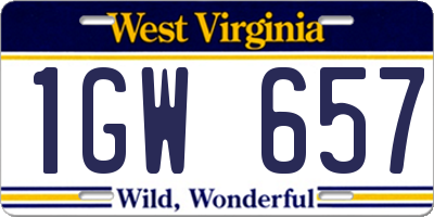 WV license plate 1GW657