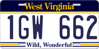 WV license plate 1GW662