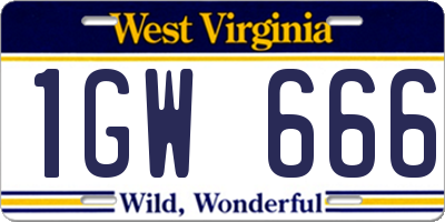 WV license plate 1GW666