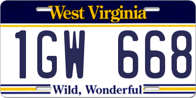 WV license plate 1GW668