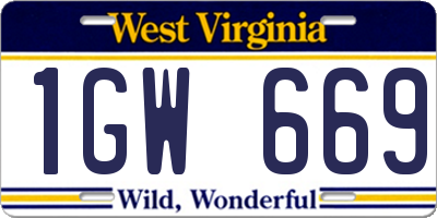 WV license plate 1GW669