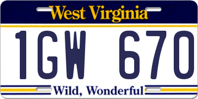 WV license plate 1GW670