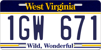 WV license plate 1GW671