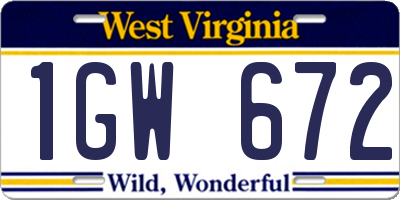 WV license plate 1GW672