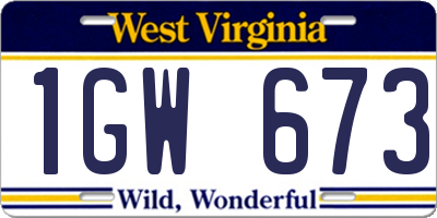WV license plate 1GW673
