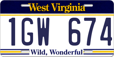WV license plate 1GW674