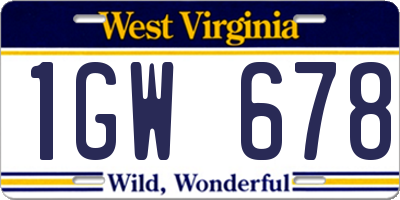 WV license plate 1GW678