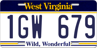 WV license plate 1GW679