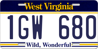 WV license plate 1GW680