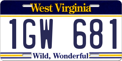 WV license plate 1GW681