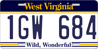 WV license plate 1GW684