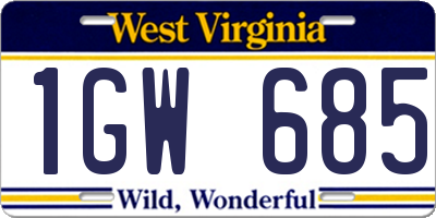 WV license plate 1GW685