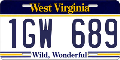 WV license plate 1GW689