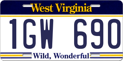 WV license plate 1GW690