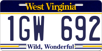 WV license plate 1GW692