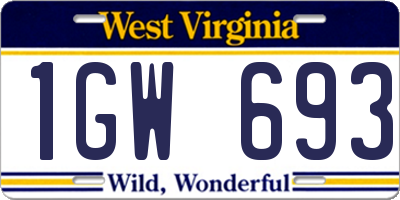 WV license plate 1GW693