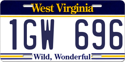 WV license plate 1GW696