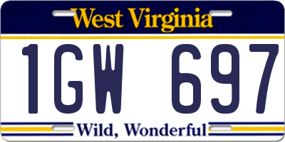 WV license plate 1GW697