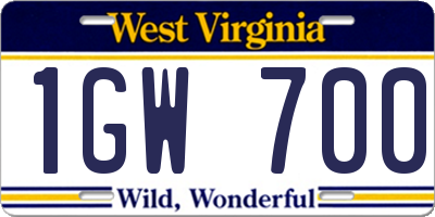 WV license plate 1GW700