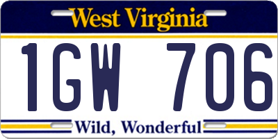 WV license plate 1GW706