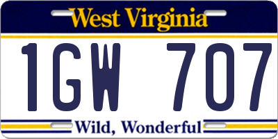 WV license plate 1GW707